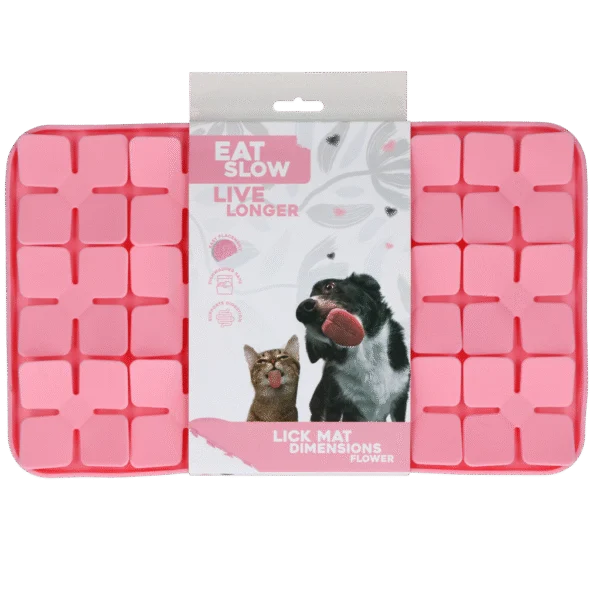 Lízací podložka pro psy s květinovými okvětními lístky a přísavkami, 21 x 34 cm, růžová – Eat Slow Live Longer Lick Mat Dimensions Flower