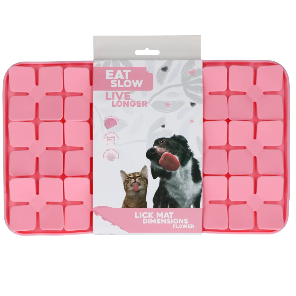 Lízací podložka pro psy s květinovými okvětními lístky a přísavkami, 21 x 34 cm, růžová – Eat Slow Live Longer Lick Mat Dimensions Flower - Obrázek 1