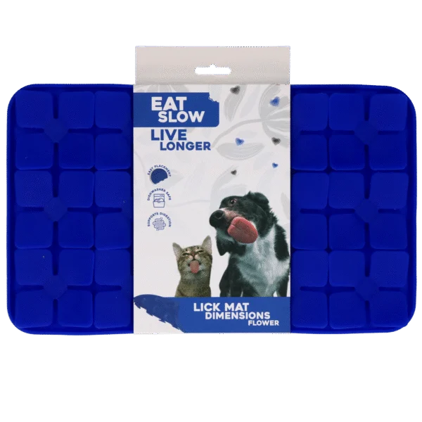 Lízací podložka pro psy s výstupky ve tvaru květin a přísavkami, 21 x 34 cm, modrá – Eat Slow Live Longer Lick Mat Dimensions Flower