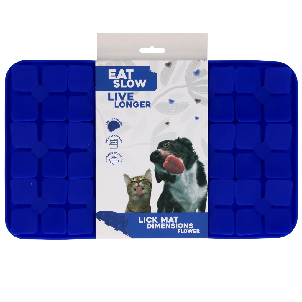 Lízací podložka pro psy s výstupky ve tvaru květin a přísavkami, 21 x 34 cm, modrá – Eat Slow Live Longer Lick Mat Dimensions Flower - Obrázek 1