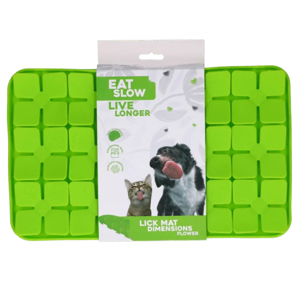 Lízací podložka pro psy s výstupky ve tvaru květin a přísavkami, 21 x 34 cm, zelená – Eat Slow Live Longer Lick Mat Dimensions Flower