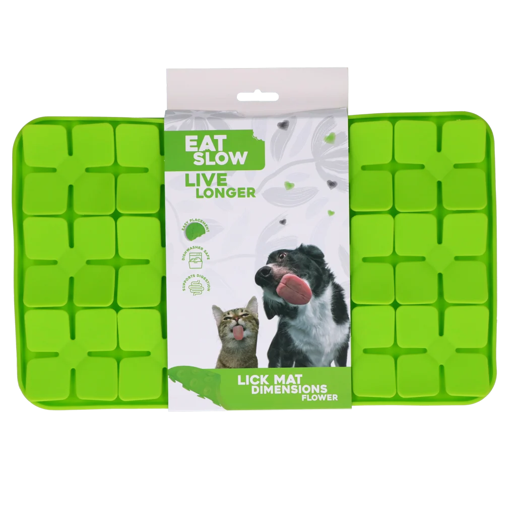 Lízací podložka pro psy s výstupky ve tvaru květin a přísavkami, 21 x 34 cm, zelená – Eat Slow Live Longer Lick Mat Dimensions Flower - Obrázek 1