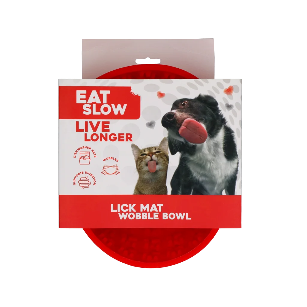 EATS064H.png Protihltací miska pro psy s lízací podložkou, červená, 17 cm – Eat Slow Live Longer Lick Mat Wobble Bowl - Obrázek 1
