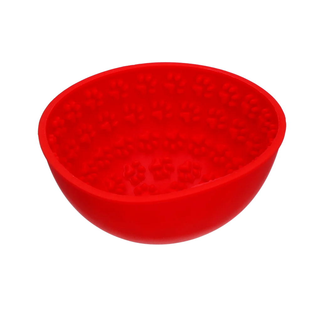 Protihltací miska pro psy s lízací podložkou, červená, 17 cm – Eat Slow Live Longer Lick Mat Wobble Bowl - Obrázek 3