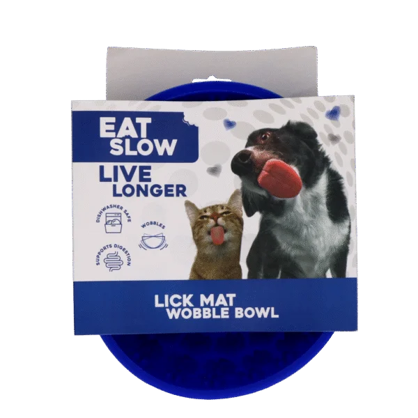 Miska proti hltání pro psy se zaobleným dnem a výstupky, Ø 17 cm, modrá – Eat Slow Live Longer Lick Mat Wobble Bowl