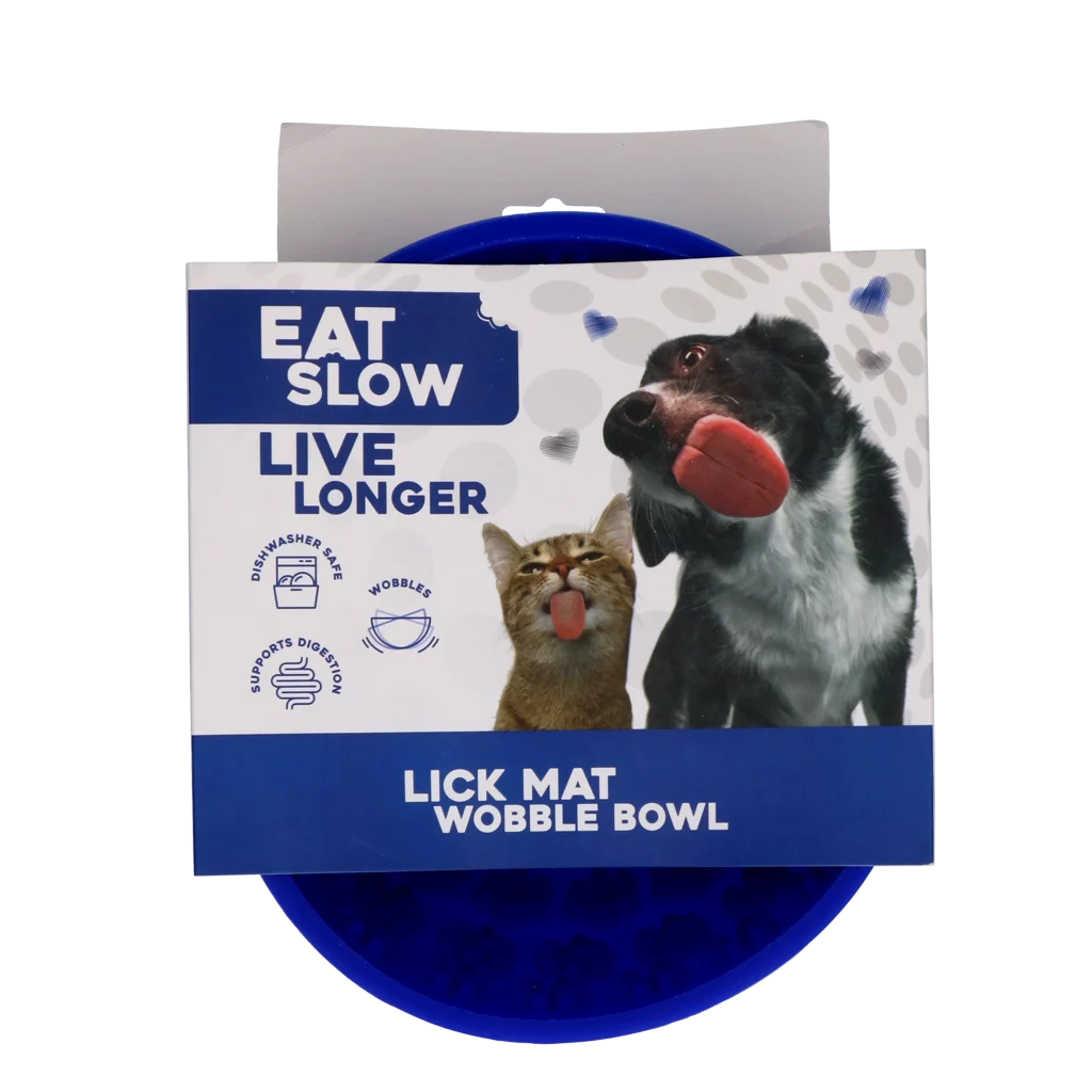 Miska proti hltání pro psy se zaobleným dnem a výstupky, Ø 17 cm, modrá – Eat Slow Live Longer Lick Mat Wobble Bowl - Obrázek 1