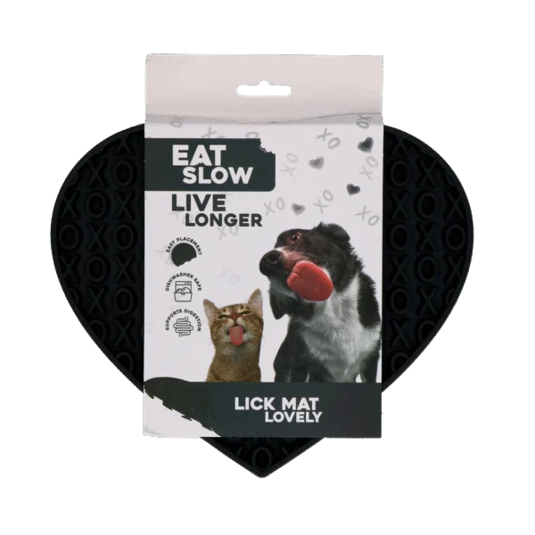 Lízací podložka pro psy ve tvaru srdce se vzorem XO, 19 x 23 cm, šedá – Eat Slow Live Longer Lick Mat Lovely Heart