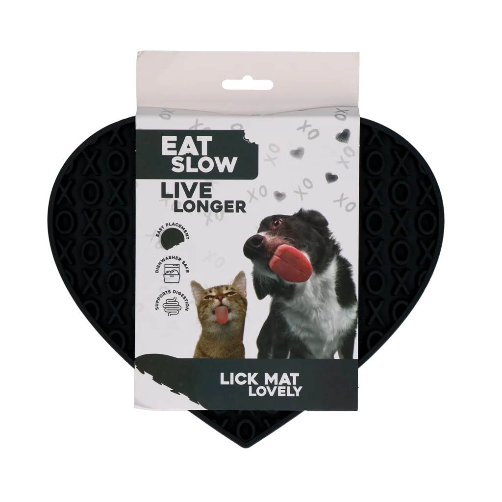 Lízací podložka pro psy ve tvaru srdce se vzorem XO, 19 x 23 cm, šedá – Eat Slow Live Longer Lick Mat Lovely Heart - Obrázek 1
