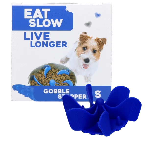 Protihltací vložka do psí misky s přísavkami, modrá S, průměr spodní části 9,5 cm – Eat Slow Live Longer Gobble Stopper