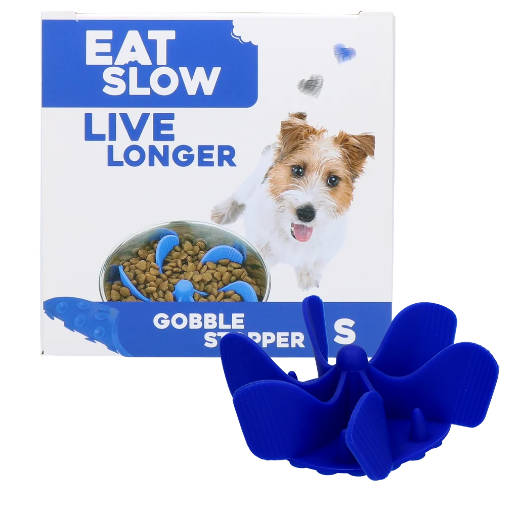 Protihltací vložka do psí misky s přísavkami, modrá S, průměr spodní části 9,5 cm – Eat Slow Live Longer Gobble Stopper - Obrázek 1