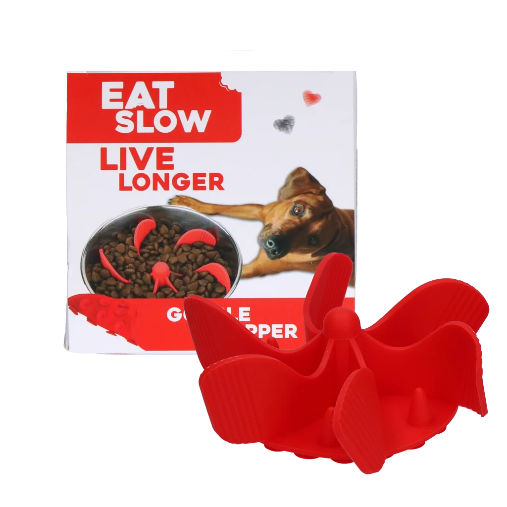 Protihltací vložka do misky pro psy s přísavkami, červená, M, průměr spodní části 11,5 cm – Eat Slow Live Longer Gobble Stopper - Obrázek 1