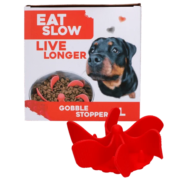 Protihltací vložka do misky na krmivo pro psy s přísavkami, červená L, průměr dna 14,5 cm – Eat Slow Live Longer Gobble Stopper