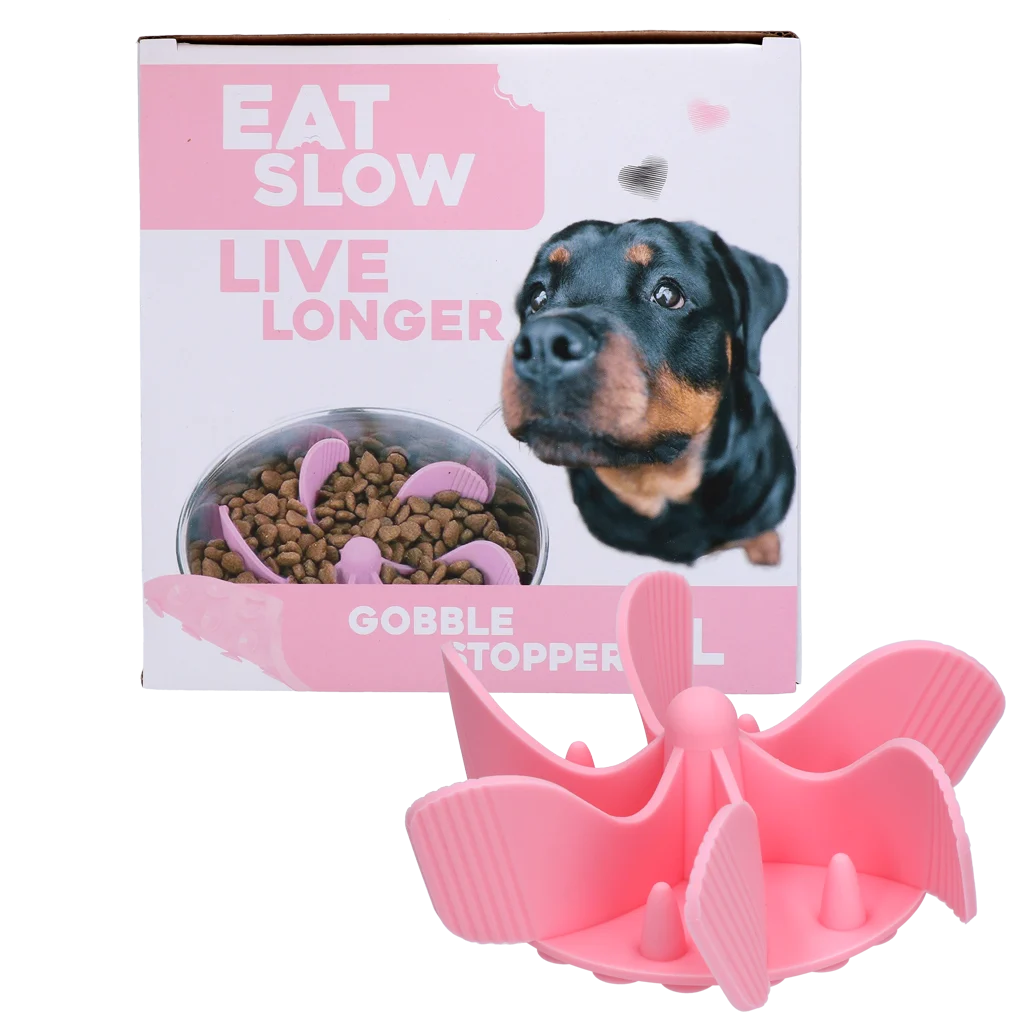 Vložka proti hltání do misky pro psy s přísavkami, růžová L, průměr dna 14,5 cm – Eat Slow Live Longer Gobble Stopper - Obrázek 1