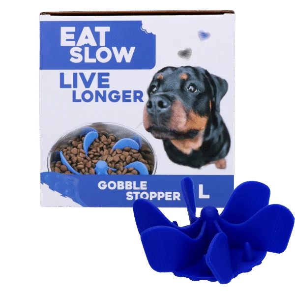 Vložka proti hltání do misky pro psy s přísavkami, modrá L, průměr dna 14,5 cm – Eat Slow Live Longer Gobble Stopper