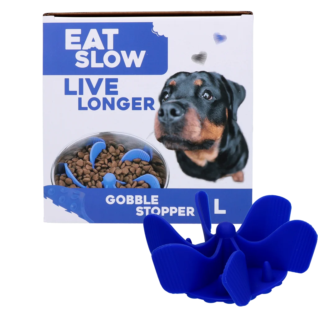 Vložka proti hltání do misky pro psy s přísavkami, modrá L, průměr dna 14,5 cm – Eat Slow Live Longer Gobble Stopper - Obrázek 1
