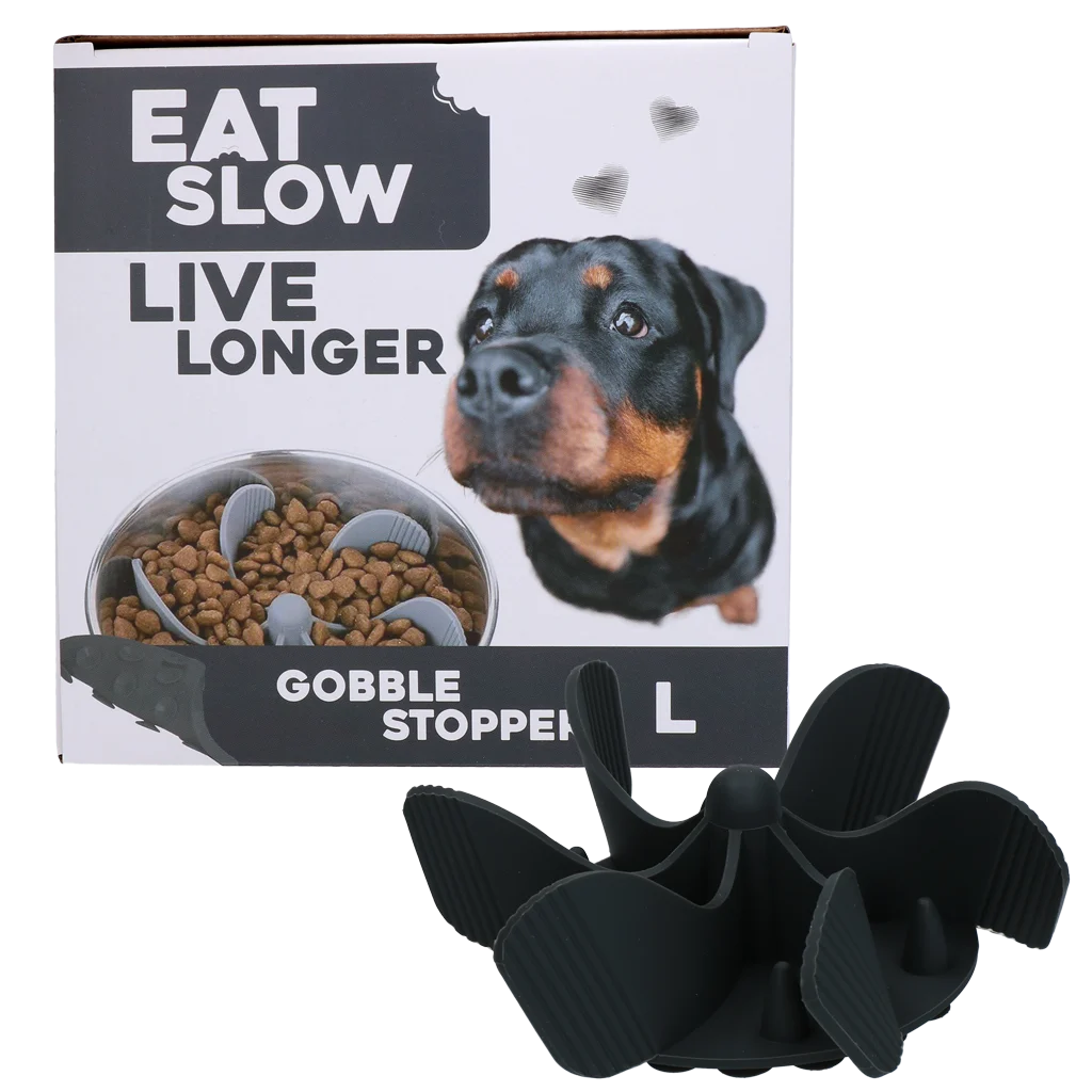 Protihltací vložka do misky pro psy s přísavkami, šedá L, průměr dna 14,5 cm – Eat Slow Live Longer Gobble Stopper - Obrázek 1