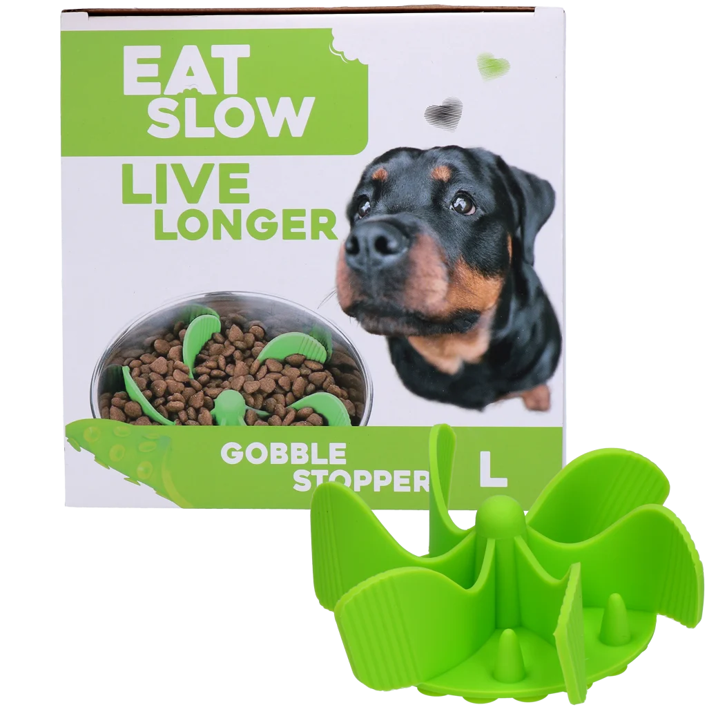 Protihltací vložka do misky pro psy s přísavkami, zelená L, průměr základny 14,5 cm – Eat Slow Live Longer Gobble Stopper - Obrázek 1