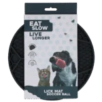 Lízací podložka pro psy s fotbalovým vzorem a přísavkami, Ø 22 cm, šedá – Eat Slow Live Longer Lick Mat Soccer Ball