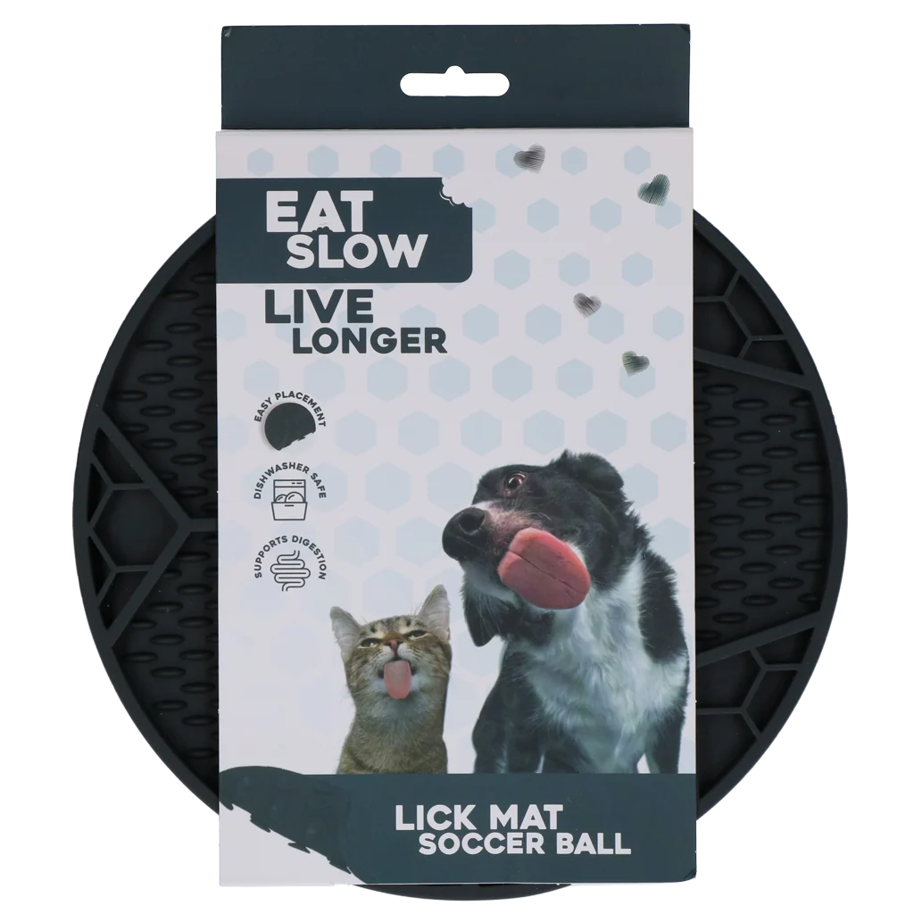 Lízací podložka pro psy s fotbalovým vzorem a přísavkami, Ø 22 cm, šedá – Eat Slow Live Longer Lick Mat Soccer Ball - Obrázek 1