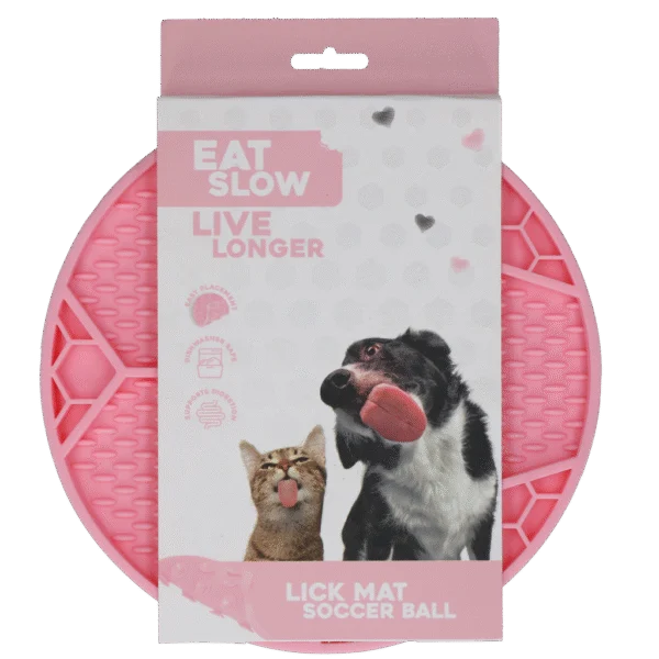 Lízací podložka pro psy s motivem fotbalového míče a přísavkami, Ø 22 cm, růžová – Eat Slow Live Longer Lick Mat Soccer Ball