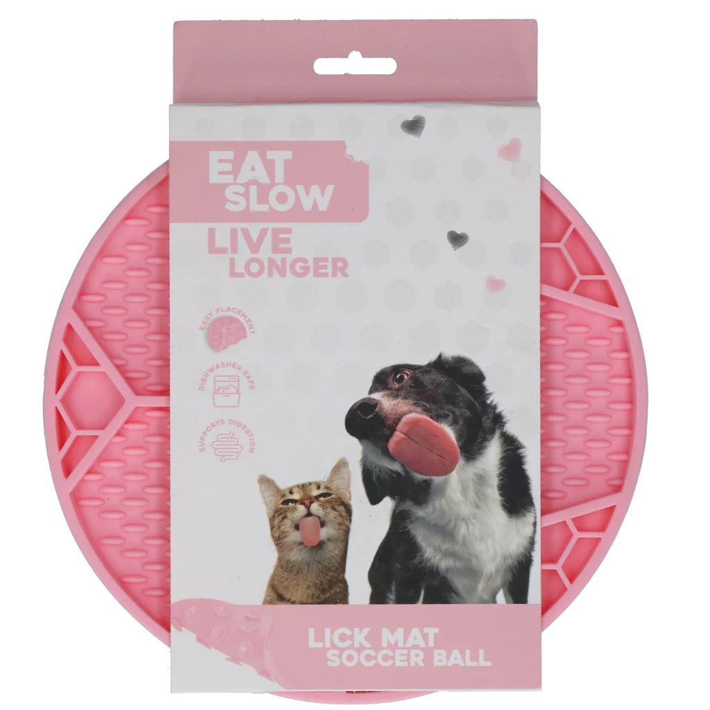 Lízací podložka pro psy s motivem fotbalového míče a přísavkami, Ø 22 cm, růžová – Eat Slow Live Longer Lick Mat Soccer Ball - Obrázek 1