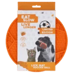 Lízací podložka pro psy s fotbalovým vzorem a přísavkami, Ø 22 cm, oranžová – Eat Slow Live Longer Lick Mat Soccer Ball