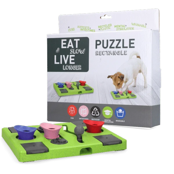 Psí hlavolam na granule a pamlsky s protiskluzovými nožičkami – Eat Slow Live Longer Puzzle Rectangle