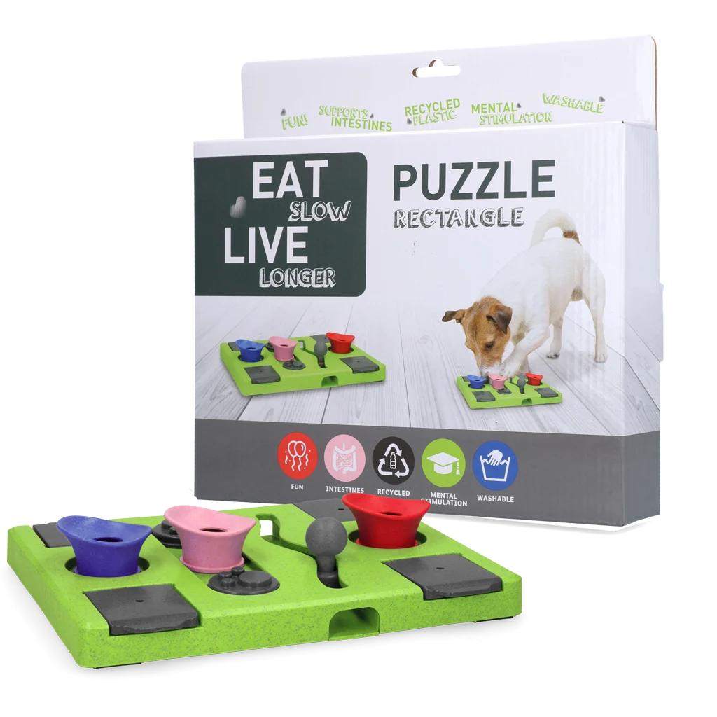 EATS070B.png Psí hlavolam na granule a pamlsky s protiskluzovými nožičkami – Eat Slow Live Longer Puzzle Rectangle - Obrázek 1