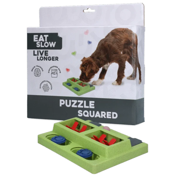 Psí hlavolam na granule a pamlsky s protiskluzovými nožičkami – Eat Slow Live Longer Puzzle Squared