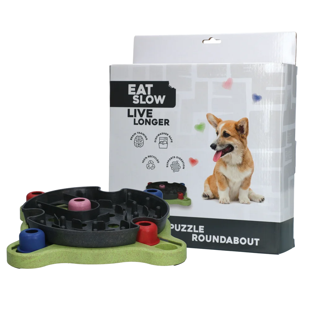 Hlavolam pro psy na granule a pamlsky s protiskluzovými nožičkami – Eat Slow Live Longer Puzzle Roundabout - Obrázek 1