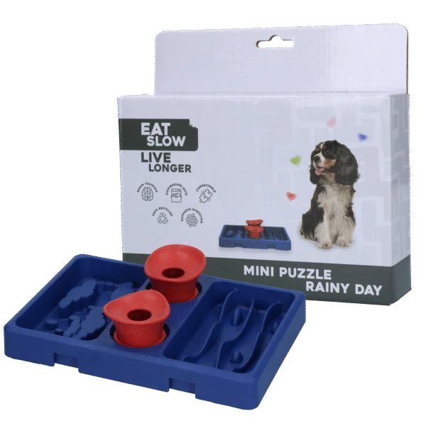 Hlavolam pro psy na granule a pamlsky, 13 x 19 cm – Eat Slow Live Longer Mini Puzzle Rainy Day