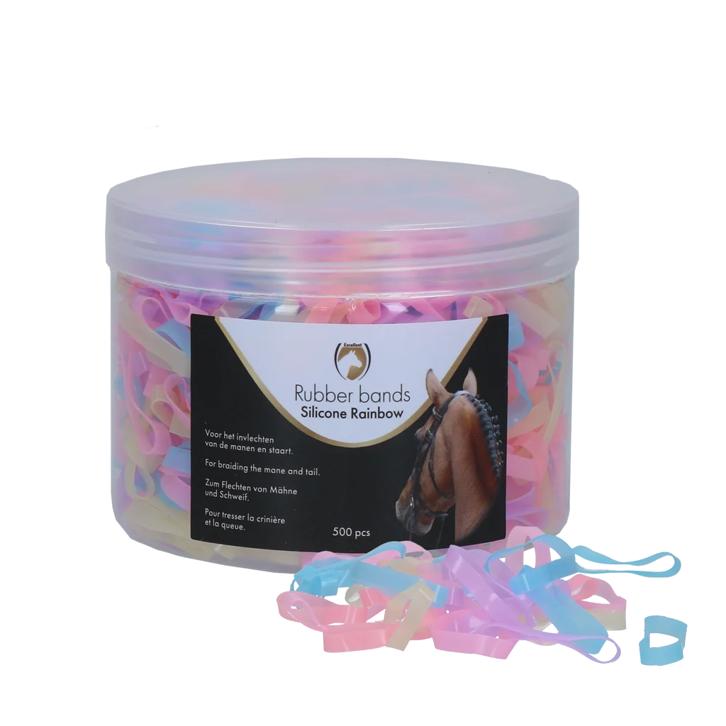Silikonové gumičky na zaplétání, 500 kusů, duhové – Excellent Horse Rubber Bands Silicone - Obrázek 1