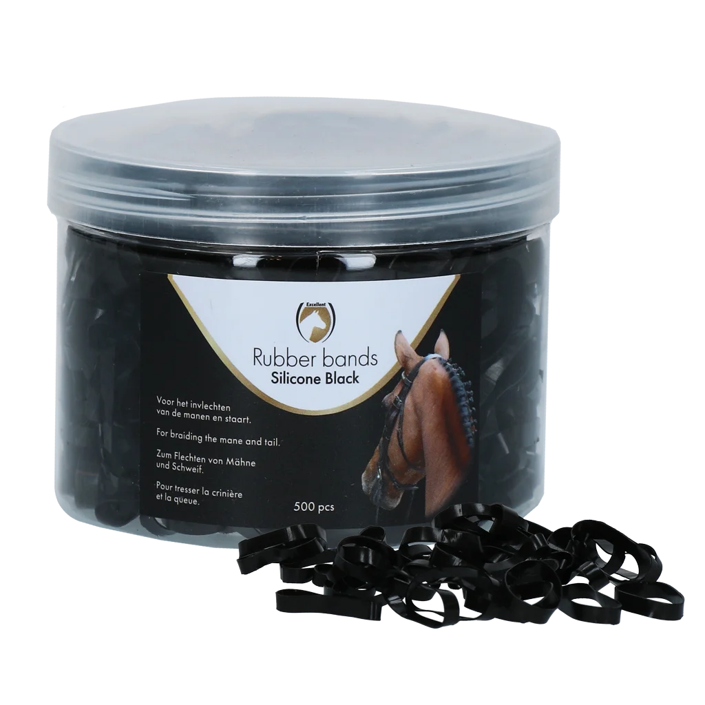 Silikonové gumičky na zaplétání, 500 ks, černé – Excellent Horse Rubber Bands Silicone - Obrázek 1