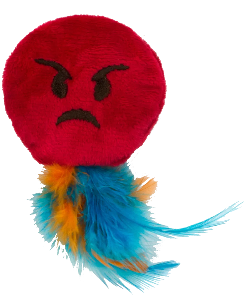 Kočičí hračka emoji s peříčky a MADNIP, ø 6 cm – Catmoji Angry - Obrázek 2