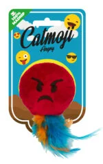 Kočičí hračka emoji s peříčky a MADNIP, ø 6 cm – Catmoji Angry
