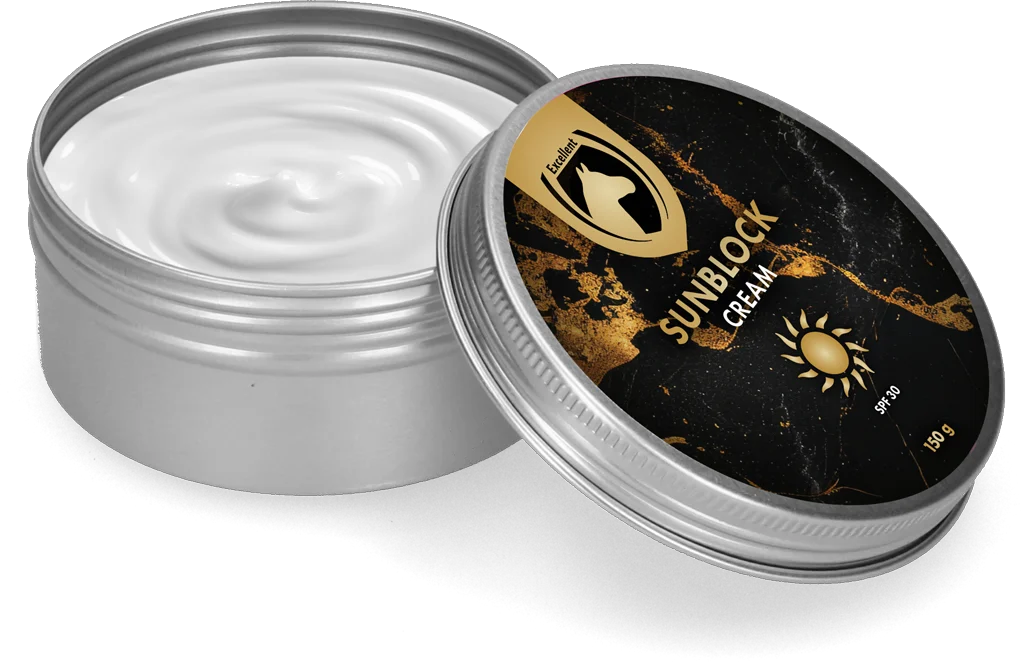 EQUI0001D3.png Opalovací krém pro koně a poníky, 150 g – Excellent Horse Sunblock Cream SPF 30 - Obrázek 1