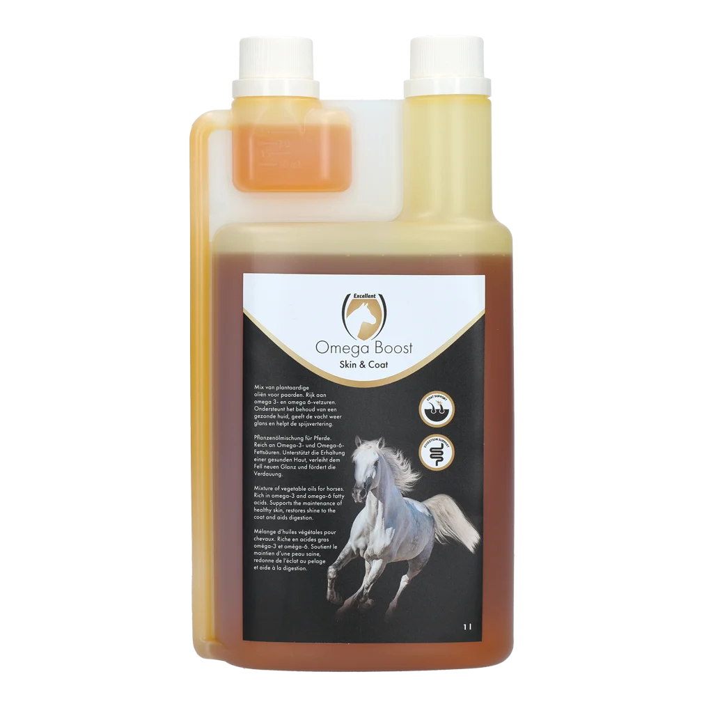 EQUI0007.png Rostlinný olej pro koně s omega 3 a 6, 1 l – Excellent Horse Omega Boost - Obrázek 1