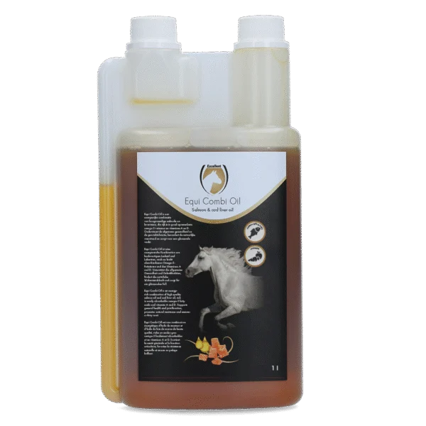 Krmný olej pro koně s lososovým olejem a olejem z tresčích jater, 1 l – Excellent Horse Combi Oil