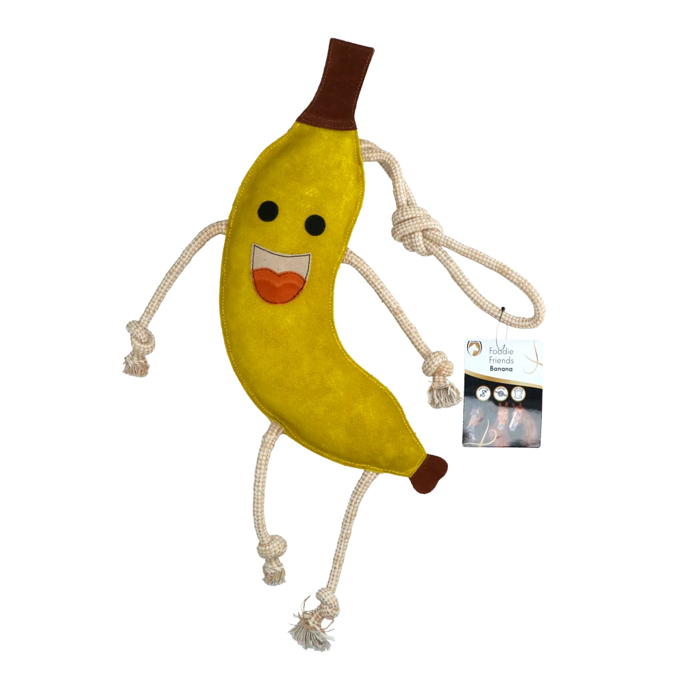 EXCE01050B.png Koňská hračka do stáje z kůže s jutovou výplní, banán, 40 x 12 x 5 cm – Excellent Horse Foodie Friends Banana - Obrázek 1