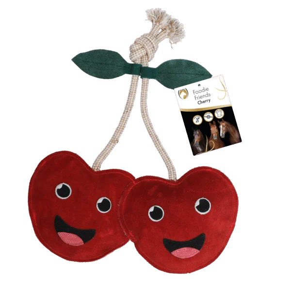 Kožená hračka do stáje pro koně se šustivým zvukem, třešeň, 17 x 35 x 7 cm – Excellent Horse Foodie Friends Cherry
