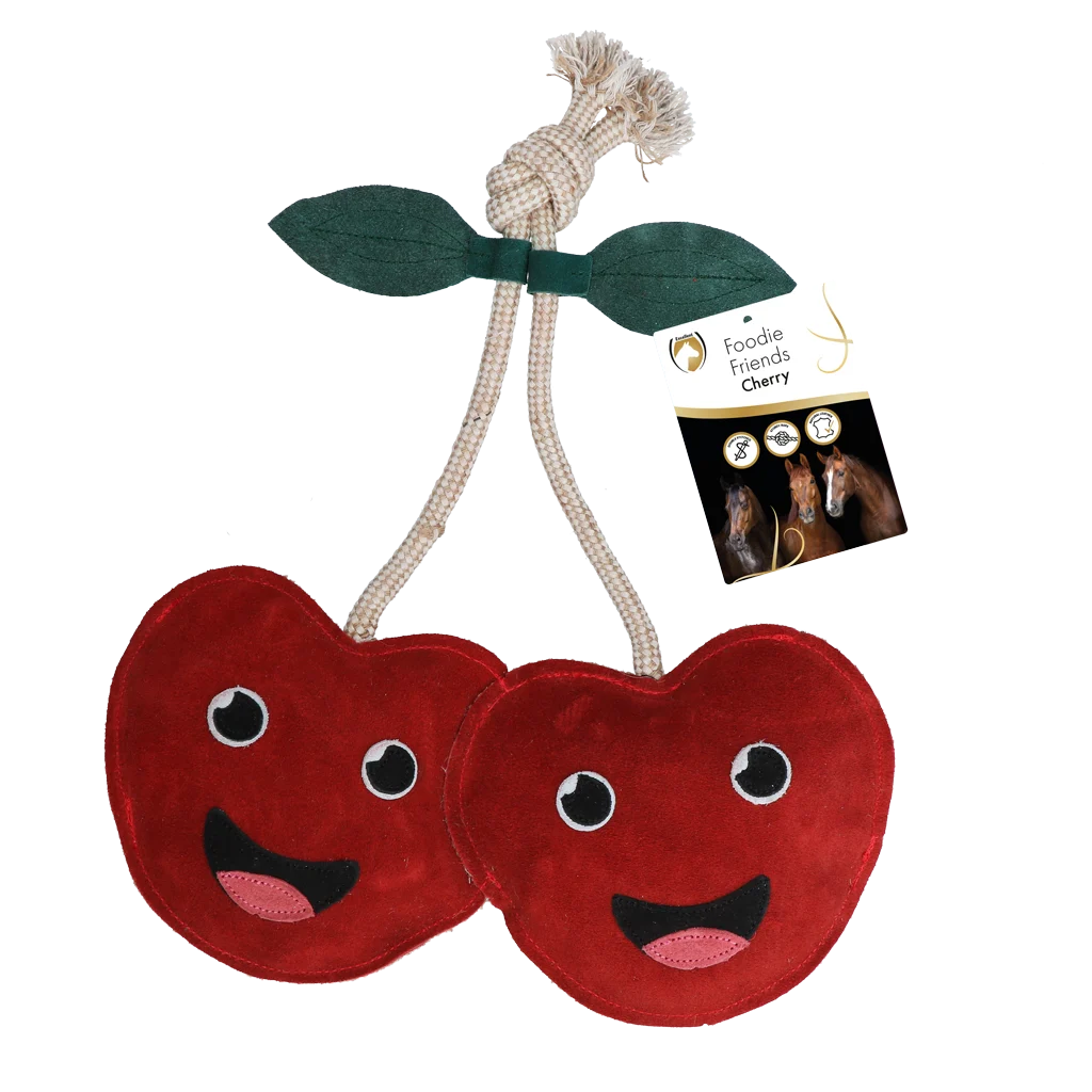 Kožená hračka do stáje pro koně se šustivým zvukem, třešeň, 17 x 35 x 7 cm – Excellent Horse Foodie Friends Cherry - Obrázek 1