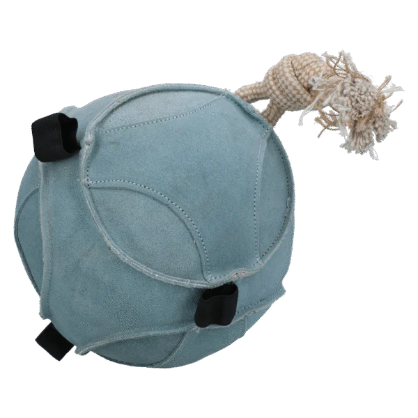 Hračka pro koně ze semiše s pružnými poutky na pamlsky, modrá – Excellent Horse Fun Play Ball Suede