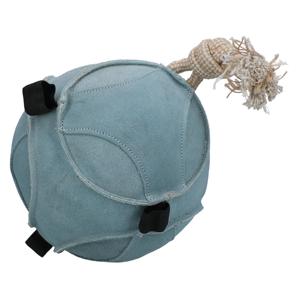 EXCE01070D.png Hračka pro koně ze semiše s pružnými poutky na pamlsky, modrá – Excellent Horse Fun Play Ball Suede - Obrázek 1