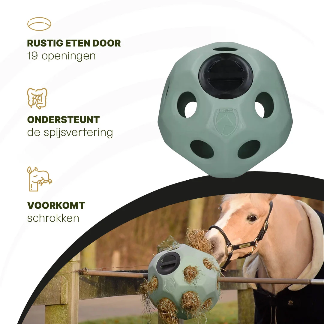 Krmný míč pro koně s otvory na krmivo, zelený – Excellent Horse Feed & Play Ball - Obrázek 5