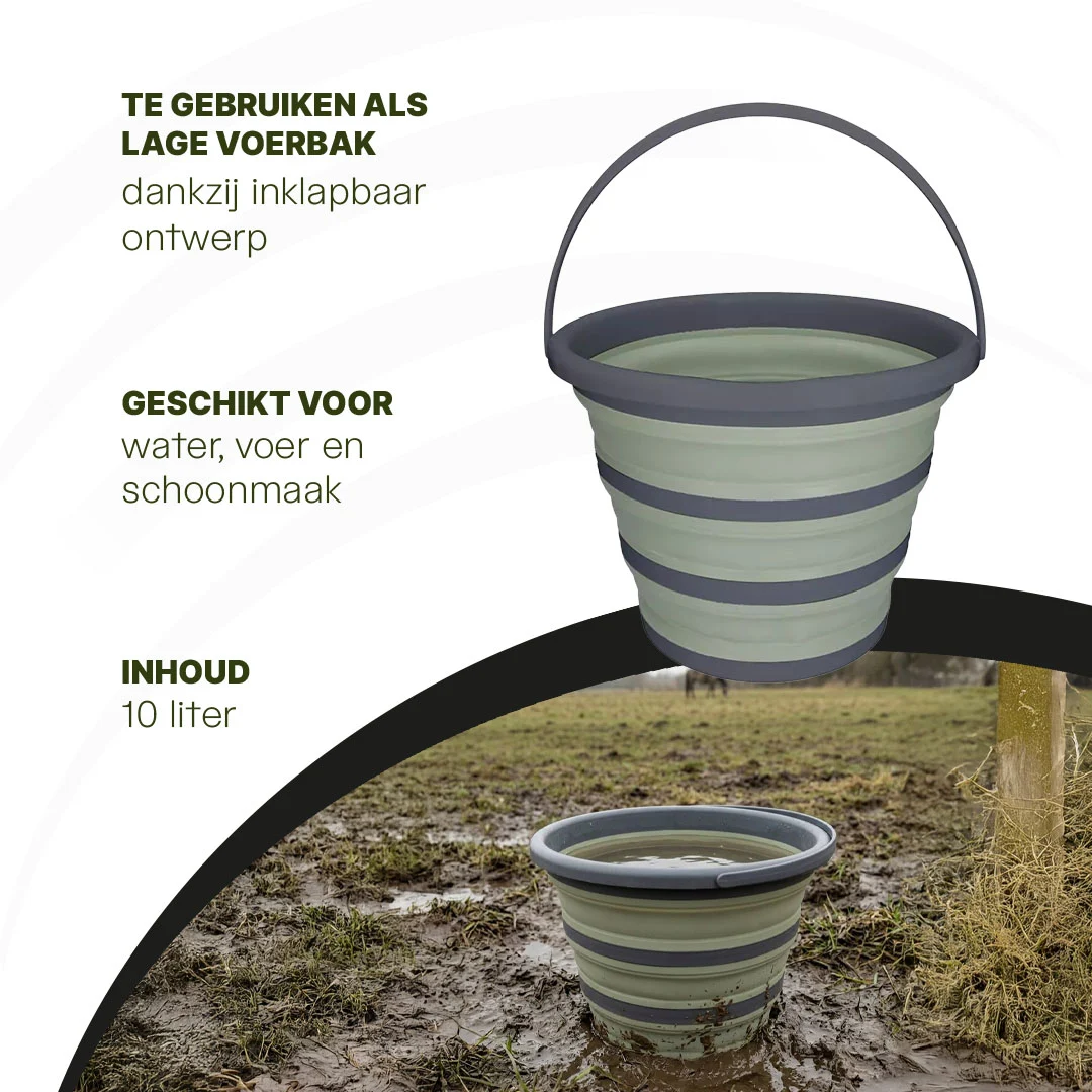 Skládací kbelík na krmivo a vodu, 10 l, zelený a šedý – skládací kbelík Excellent Horse - Obrázek 4