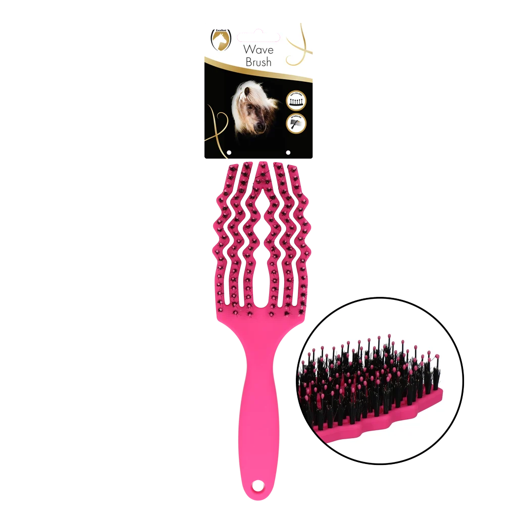 Kartáč na rozčesávání hřívy s kančími štětinami, růžový – Excellent Horse Wave Brush - Obrázek 1