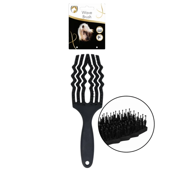 Kartáč na rozčesávání hřívy s kančími štětinami, černý – Excellent Horse Wave Brush