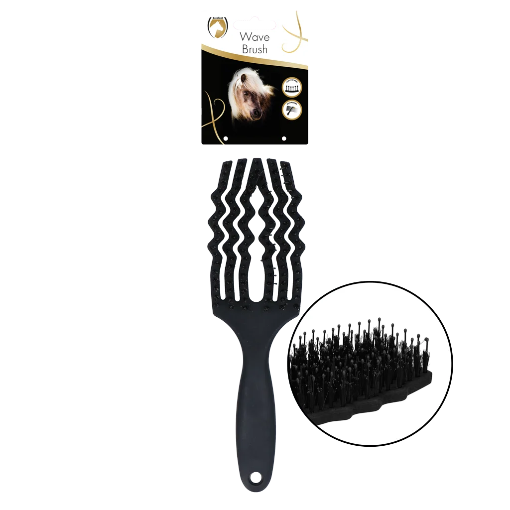 Kartáč na rozčesávání hřívy s kančími štětinami, černý – Excellent Horse Wave Brush - Obrázek 1