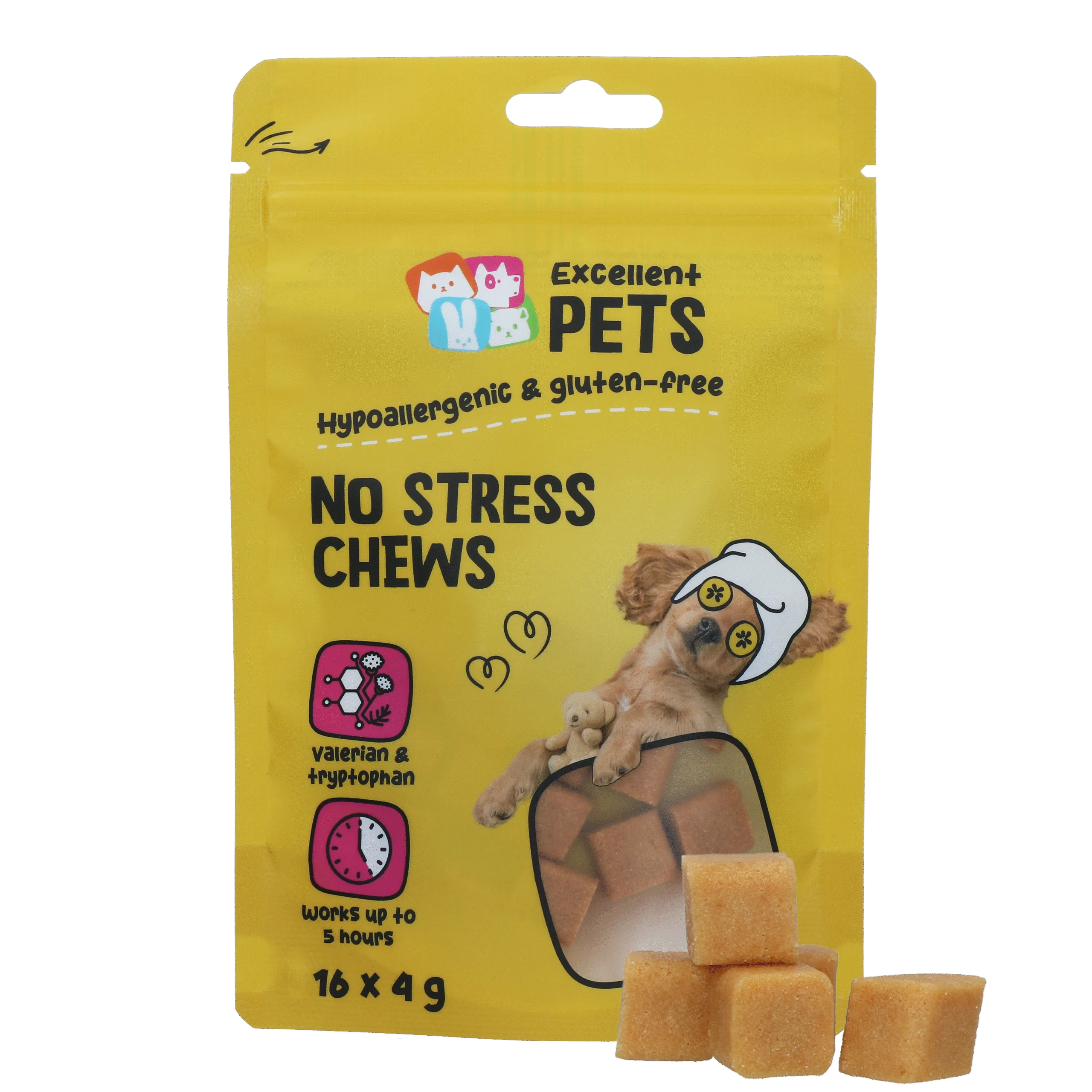 Měkké žvýkací pamlsky pro psy při stresu, 16 x 4 g – Excellent Pets No Stress Soft Chews - Obrázek 1