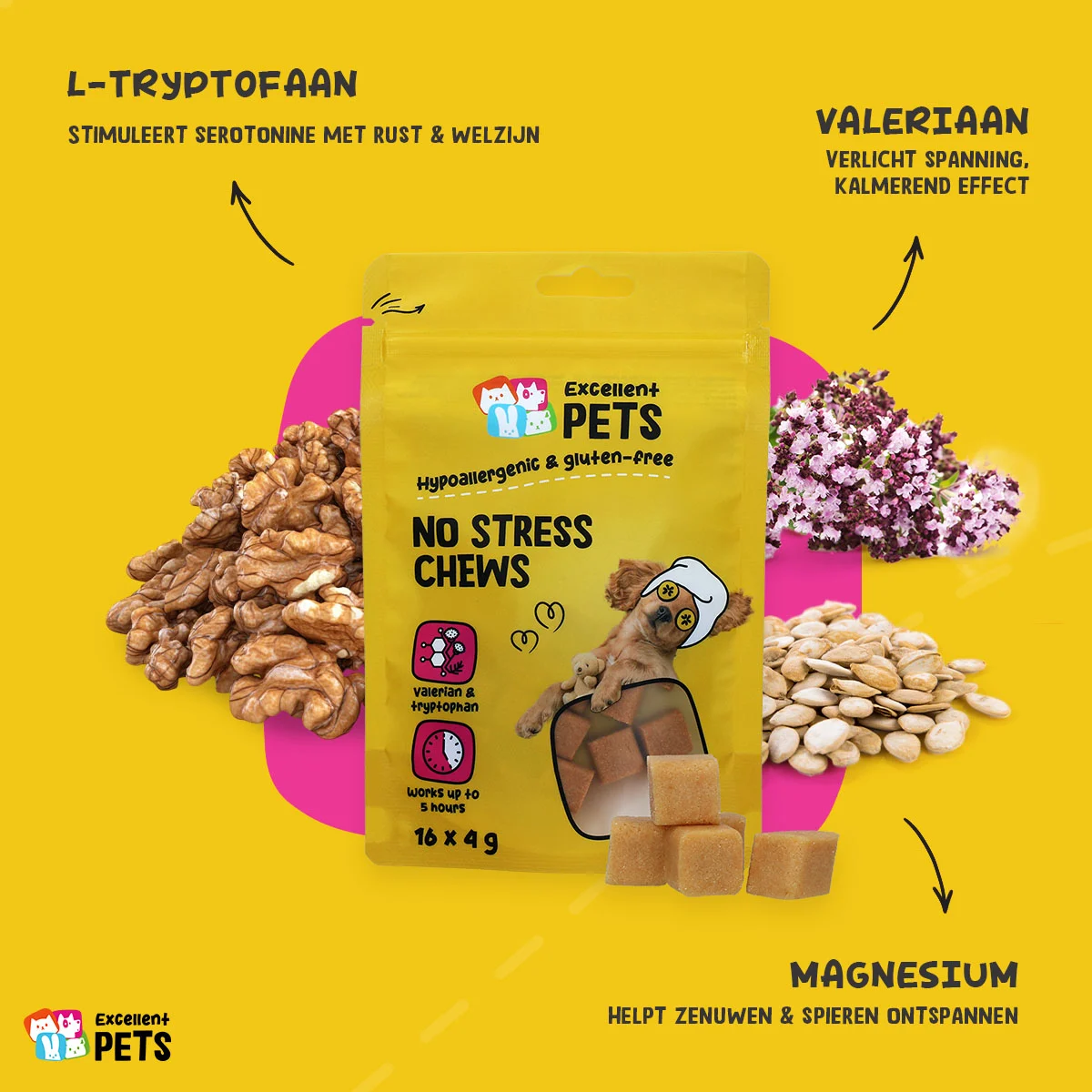 Měkké žvýkací pamlsky pro psy při stresu, 16 x 4 g – Excellent Pets No Stress Soft Chews - Obrázek 6